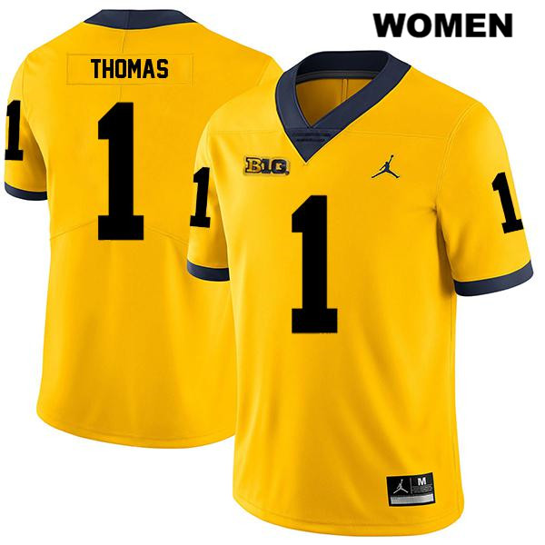 Women's NCAA Michigan Wolverines Ambry Thomas #1 Yellow Jordan Brand Authentic Stitched Legend Football College Jersey ZW25X81EE